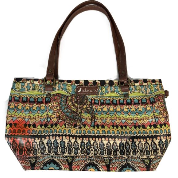 Sakroots Elephant Shoulder Bag Purse Coated Mosaic Colorful Rainbow Tote Satchel - Picture 1 of 9
